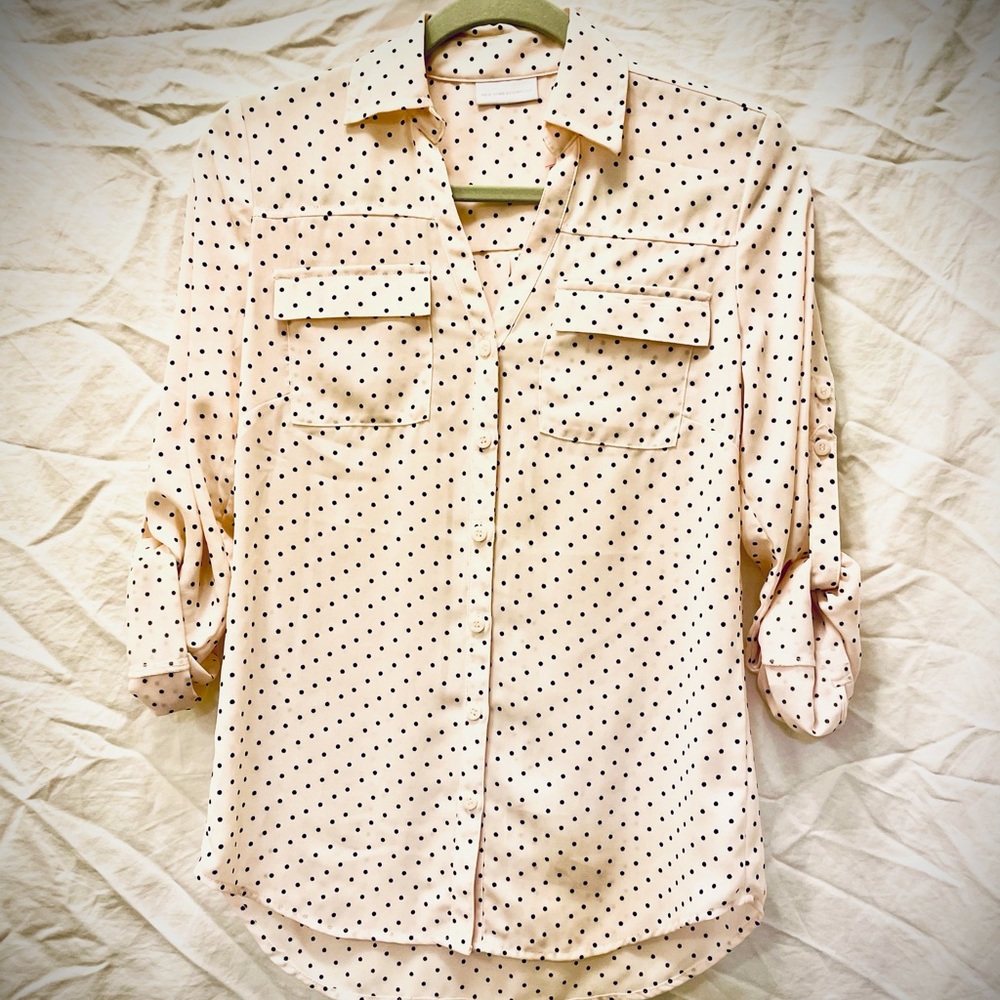 Ladies’ NY & Co Button-Down Blouse Pink Polka Dot